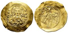 Byzantine Empire Manuel I Comnenus. Hyperpyron. 1167-1183 d.C. Constantinople. (Doc-1d). (Sear-1956). Anv.: +KЄ ROHΘЄI, bust of Christ Pantokrator facing; IC-XC across fields. Rev.: Manuel standing fa
