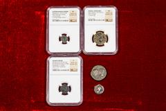 Large Lots Lot of 5 bronzes of the Roman Empire; 3 of them slabbed by NGC, AE-23 Septimius Severus, 1/2 centenional Constantine II, Nummus Theodosius I and other 2 no slabbed, Augustus and Theodosius 
