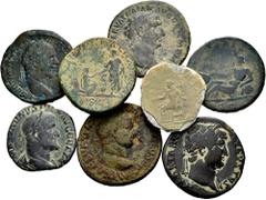 Large Lots Lot of 8 coins of the Roman Empire. Sesterces of the following emperors: Vespasian, Trajan, Hadrian (RESTITVTORI ACHAIAE), Antoninus Pius (TRIBERIS), Maximinus, Geta and Balbino. Rare. Ae. 