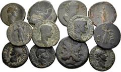 Large Lots Lot of 12 Roman bronzes; Units of Roman Republic (2) and Dupondius of Domitian, Dupondius of Galba, Stertius of Alexander Severus, Stertius of Faustina I, Stertius of Maximinus, Stertius of