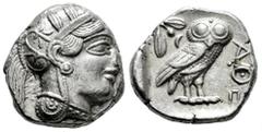 Greek Coins Attica. Tetradracma. 454-404 a.C. Atenas. (Gc-2526). (Sng Cop-31). (Kroll-8). Anv.: Cabeza de Atenea a derecha, con casco ático con cresta, adornado con tres hojas de olivo sobre la visera