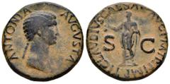 Roman Imperial Antonia. Dupondio. 41-50 d.C. Roma. (Ric-I 92 (Claudius)). (Bmcre-166 (Claudius)). (C-66). Anv.: ANTONIA AVGVSTA, Busto drapeado a derecha. Rev.: TI CLAVDIVS CAESAR AVG P M TR P IMP, Cl