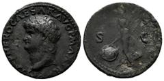 Roman Imperial Nerón. Dupondio. 56-58 d.C. Lugdunum. (Ric-544). (Bmcre-387). Ae. 9,71 g. Erosiones. Pátina oscura. MBC-/BC+. Est...80,00.