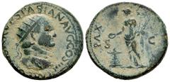 Roman Imperial Vespasiano. Dupondio. 72 d.C. Lugdunum. (Ric-II 1.1191). (Bmcre-816). (C-301). Anv.: IMP CAESAR VESPASIAN AVG COS IIII. Cabeza radiada a la derecha. Rev.: PAX (AVG). Pax en pie hacia la
