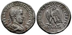 Roman Imperial Filipo I. Seleucis y Pieria. Tetradracma. 248 d.C. Antioquía. (Prieur-373). Anv.: AYTOK K MIOYΛI ΦIΛIΠΠOC CEB. Busto laureado, drapeado y con coraza a derecha. Rev.: ΔHMAPX ΕΞOYCIAC YΠA