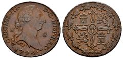 Charles III (1759-1788) Charles III (1759-1788). 8 maravedis. 1774. Segovia. (Cal-71). Ae. 11,96 g. Ex Áureo & Calicó (21/20/2020), lot 771. Almost XF. Est...150,00. Spanish Description: Carlos III (1