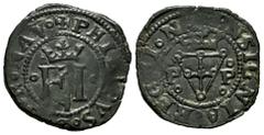 Philip IV (1621-1665). 4 cornados. Pamplona. (Cal-72). (Ros-4.5.24/9 var.). Anv.: FI flanked by roundels. + PHILIPVS ◦ D ◦ G ◦ R ◦ NAV ◦ . Rev.: Crowned triangular arms of Navarre flanked by P-P surmo