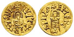 Witerico (603-610) Witerico (603-610). Tremissis. Emérita (Mérida). (Cnv-175.11). (R. Pliego-149d). Anv.: +VVITTIRICVSREˣ. Rev.: +EMERE/T/APIVS (Laying S). Au. 1,49 g. Scarce. XF/Almost XF. Est...1500