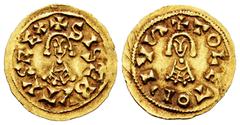Sisebuto (612-621) Sisebuto (612-621). Tremissis. Toleto (Toledo). (Cnv-229.1). (R. Pliego-267a). Anv.: +SISEBVTVSREX. Rev.: +TOLETOPIV(letter S horizontal). Au. 1,53 g. Beautiful colour. Ex Áureo&Cal