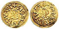 Sisenandus (631-636) Sisenandus (631-636). Tremissis. Toleto (Toledo). (Cnv-354.3). (R. Pliego-449f). Anv.: +SISENANDVSRE . Rev.: +TOLETOPIV(letter S horizontal). Au. 1,56 g. Very scarce. Ex Caballero
