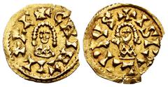 Chintila (636-639) Chintila (636-639). Tremissis. Ispali (Sevilla). (Cnv-370.4). (R. Pliego-492d). Anv.: +CHINTILARE. Rev.: +ISPALIPIVS. Au. 1,30 g. Planchet break. Choice VF. Est...1800,00. Spanish D