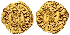 Chintila (636-639) Chintila (636-639). Tremissis. Ispali (Sevilla). (Cnv-370.6). (Chaves-242). Anv.: +CHI◦NTIL◦ARE. Star to the right of the bust. Rev.: +ISPAL✷IPI◦VS. Au. 1,32 g. Rare. Ex Áureo&Calic