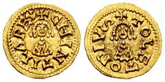 Chintila (636-639) Chintila (636-639). Tremissis. Toleto (Toledo). (Cnv-376). (R. Pliego-482a). Anv.: +CHINTILAREX. Rev.: +TOLETOPIV(letter S horizontal). Au. 1,35 g. Attractive specimen. Scarce. Ex Á