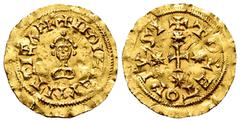 Witiza (698-710) Witiza (698-710). Tremissis. Toleto (Toledo). (Cnv-611.1 var). (R. Pliego-775 var.). Anv.: +I(ND nexated)IH(HE nexated)VVITTIZAP+. Rev.: +TOLETOPIVS(Palm). Stars at the ends of the cr