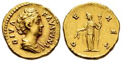 Roman Imperial Diva Faustina. Aureus. 146-161 AD. Rome. (Ric-III 378). (Calicó-1772a). (Bmcre-459). Anv.: DIVA FAVSTINA, draped bust right, wearing hair bound in pearls on top of her head. Rev.: CERES