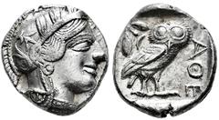 Greek Coins Attica. Athens. Tetradrachm. 454-404 a.C. (Gc-2526). (Sng Cop-31). Anv.: Head of Athena right, wearing crested Attic helmet ornamented with three olive leaves above visor and spiral palmet