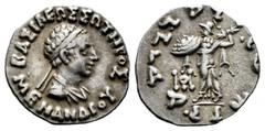 Greek Coins Kings of Bactria. Menander I Soter. Drachm. 165/155-130 a.C. (Bopearachchi-13Q). (Sng Ans-822/41). (Hgc-12,191). Anv.: BAΣIΛEΩΣ ΣΩTHPOΣ MENANΔPOY, diademed and draped bust right. Rev.: Ath