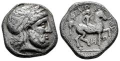 Greek Coins Kingdom of Macedon. Philip II. Tetradrachm. 323-315 a.C. Amphipolis. (Sng Ans-580 var.). Anv.: Laureate head of Zeus to right. Rev.: Youth on horseback to right, holding reins and long pal