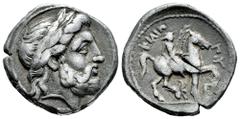 Greek Coins Kingdom of Macedon. Kassander as regent. Tetradrachm. 316-311 BC. Amphipolis. In the name and types of Philip II. (Le Rider-pl.46, 18). (Troxell-Group 9, 323/5). (SNG Ans-740). Anv.: Laure
