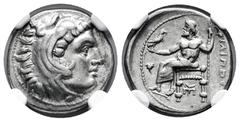 Greek Coins Kingdom of Macedon. Philip III Arrhidaios. Drachm. 323-319 BC. Sardis. (Price-P66). Anv.: Head of Herakles to right, wearing lion skin headdress. Rev.: Zeus Aëtophoros seated to left, hold