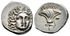 Greek Coins Kingdom of Macedon. Perseus. Drachm. 175-170 BC. Pseudo-Rhodas. Magistrate Ermias. (SNG Keckman-793/795 Thessalia). (Sng Cop-358). Anv.: Helios head facing slightly to the right. Rev.: Ros