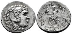 Greek Coins Pamphylia. Perge. Tetradrachm. CY 24 = 198/7 BC. In the name and types of Alexander III of Macedon. (Price-2938). (DCA-314). Anv.: Head of Herakles to right, wearing lion skin headdress. R