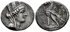 Greek Coins Phoenicia. Sidon. Tetradrachm. 107-106 a.C. (Bmc-100). (JIAN-1902 p.231, 1305). Anv.: Turreted, veiled and draped bust of Tyche right. Rev.: ΣΙΔΩΝΙΩΝ, eagle standing left on prow; LE above