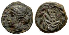 Greek Coins Sicily. Himera. Hemilitron. 415-409 a.C. (CNS-I 35). (Hgc-2, 479). Anv.: Head of nymph to left; six pellets (mark of value) before, IM-(E) below. Rev.: Six pellets (mark of value) within w