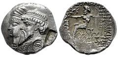 Greek Coins Kings of Elymais. Kamnaskires III, with Anzaze,. Tetradrachm. 82/1-73/2 a.C. Seleukeia on the Hedyphon. (Van't Haaff-Type 7.1, Subtype 1-6). Anv.: Jugate and draped busts of Kamnaskires II