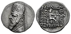 Greek Coins Kingdom of Parthia. Mithradates II. Drachm. 96/5-93/2 a.C. Rhagai. (Sellwood-28.3 var.). (Sunrise-298 var.). Anv.: Diademed and draped bust to left, wearing tiara decorated with eight-raye