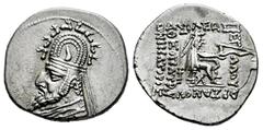 Greek Coins Kingdom of Parthia. Sinatrukes. Drachm. 93-69 a.C. Rhagai. (Sellwood-33.4 (Gotarzes I)). (Shore-114 (Gotarzes I)). (Sunrise-302). Anv.: Diademed and draped bust to left, wearing tiara. Rev