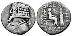 Greek Coins Kingdom of Parthia. Phraates IV. Tetradrachm. 38/7-2 a.C. Seleukeia on the Tigris. (Sellwood-52.1). (Shore-274). Anv.: Diademed bust left. Rev.: Phraates seated right, receiving palm from 
