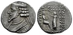Greek Coins Kingdom of Parthia. Phraatakes. Tetradrachm. SE 310 (September 2 BC).. Seleukeia on the Tigris. (Sellwood-56.3). (Shore-312). Anv.: Diademed and draped bust left. Rev.: Phraatakes seated r