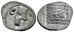 Greek Coins Kingdom of Parthia. Vardanes I. Drachm. 38-46 d.C. Mithradatkart. (Sellwood-63.12 (Artabanos II)). (Shore-347). Anv.: Diademed bust to left; star-in-crescent before. Rev.: Archer (Arsakes 