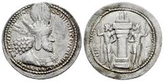 Greek Coins Sassanid Empire. Shapur I. Drachm. 240-272 d.C. Mint I ("Ctesiphon"). (Göbl-Tipo I/1). (SNS-I Type IIc/1a). Anv.: Diademed and draped bust of Shapur I to right, wearing mural crown with a 
