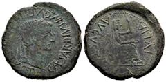 Celtiberian Coins Caesaraugusta. Time of Tiberius. Unit. 14-36 AD. Zaragoza. (Abh-350). (Acip-3067e). Anv.: TI. CAESAR. DIVI. AVGVS(TI. F. AVGV)STVS. around laureate head of Tiberius right. Rev.: Livi