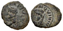 Celtiberian Coins Carthage Nova. Time of Tiberius. Sextans. 14-36 AD. Cartagena (Murcia). (Abh-611). (Acip-3154). Anv.: (TI. CAESAR). DIVI. AVG. (F). Laureate head of Tiberius left. Rev.: Head of Cali
