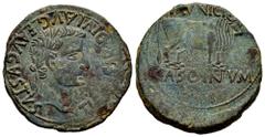 Celtiberian Coins Cascantum. Time of Tiberius. Unit. 14-36 d.C. Cascante (Navarra). (Abh-690). Anv.: TI. (CAE)SAR. DIVI. AVG. F. AVGVSTVS Laureate head of Tiberius right. Rev.: Bull right, MVNIC(IP) a