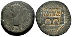 Celtiberian Coins Emerita Augusta. Time of Tiberius. Dupondius. 14-36 AD. Mérida (Badajoz). (Abh-1039). Anv.: TI. CAESAR. AVGVSTVS. PATER. PATRIAE. Laureate head of Tiberius left. Rev.: City gate, AVG