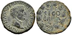 Celtiberian Coins Segobriga. Time of Tiberius. Unit. 14-36 AD. Saelices (Cuenca). (Abh-2186). (Acip-3244). Anv.: TI. CAESAR. DIVI. AVG. E AVGVS. F. IMP. VIII. around bare head of Tiberius right. Rev.: