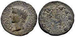 Celtiberian Coins Segobriga. Time of Tiberius. Unit. 14-36 AD. Saelices (Cuenca). (Abh-2188). (Acip-3243). Anv.: TI. CAESAR. DIVI. AVG. F. AVGVS. F. IMP. VIII. around bare head of Tiberius left. Rev.: