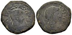 Celtiberian Coins Turiaso. Augustus period. Unit. 27 BC - 14 AD. Tarazona (Zaragoza). (Abh-2435). (Acip-3274). Anv.: (IM)P.AVGVSTVS. P(P). around laureate head of Augustus right. Rev.: Female head rig