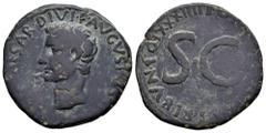 Roman Imperatorial Augustus. Unit. 11-12 d.C. Rome. (Ric-I 471). (Bmcre-275). Anv.: (IMP C)AESAR DIVI F AVGVSTVS (IMP XX), bare head to left. Rev.: PO(NTIF MAXI)M TRIBVN POT XXXIIII around large S C. 