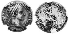 Roman Imperial Tiberius. Denarius. 14-37 AD. Lugdunum. (Spink-1763). (Ric-30). (Rsc-16b). Anv.: TI CAESAR DIVI AVG F AVGVSTVS. Laureate head of Tiberius right. Rev.: PONTIF MAXIM. Livia (as Pax), hold