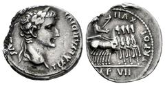 Roman Imperial Tiberius. Fourée Denarius. 15-16 d.C. Rome. (Ric-4). (Bmcre-8). (C-48). Anv.: TI CAESAR DIVI (AVG F AVGVST)VS, laureate head right. Rev.: TR POT XVII, Tiberius, laureate and cloaked, st