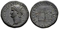Roman Imperial Nero. Dupondius. 66 d.C. Rome. (Ric-287). Anv.: NERO CLAVD CAESAR AVG (GER P M TR P IMP P P) Radiate head to left. Rev.: PACE P R VBIQ PARTA IANVM CLVSIT. Temple of Janus with latticed 