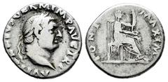 Roman Imperial Vitellius. Denarius. 69 d.C. Rome. (Ric-107). (Seaby-72). Anv.: A VITELLIVS GERM IMP AVG TR P, laureate head right. Rev.: PONT MAXIM, Vesta veiled and draped, seated right, holding pate