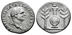 Roman Imperial Vespasian. Denarius. 80-81 d.C. Rome. (Ric-359 (Tito)). (Seaby-149). Anv.: DIVVS AVGVSTVS VESPASIANVS. Rev.: Round shield inscribed S C set on column, on which stands urn, laurels on le