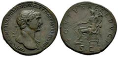 Roman Imperial Trajan. Sestertius. 112-114 d.C. Rome. (Ric-II 628). (Woytek-483b). (Bmcre-966). Anv.: IMP CAES NERVAE TRAIANO AVG GER DAC P M TR P COS VI P P, laureate bust to right, slight drapery on