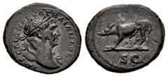Roman Imperial Trajan. Half unit. 109 d.C. Rome. (Ric-II 694 quadrans). (C-340). (Bmcre-1061). Anv.: IMP CAES NERVA TRAIAN AVG, laureate bust to right, slight drapery on left shoulder. Rev.: Lupa Roma